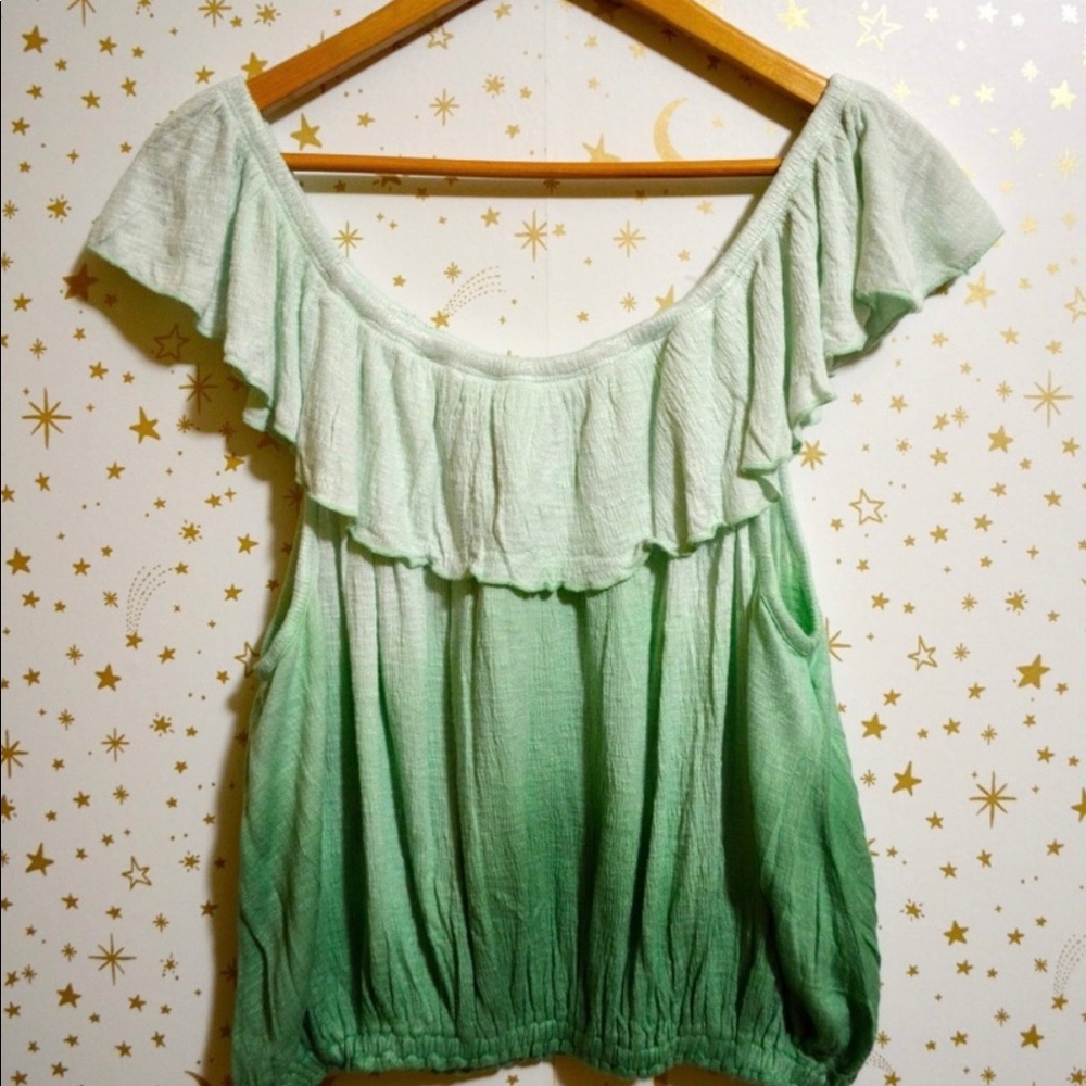 NWT Free People Green Ombre Ruffle Top Small
